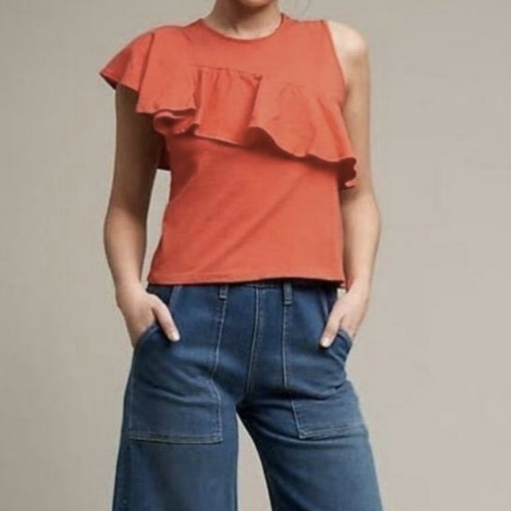 Anthro Ruffled Asymmetry Shell by Postmark Tee